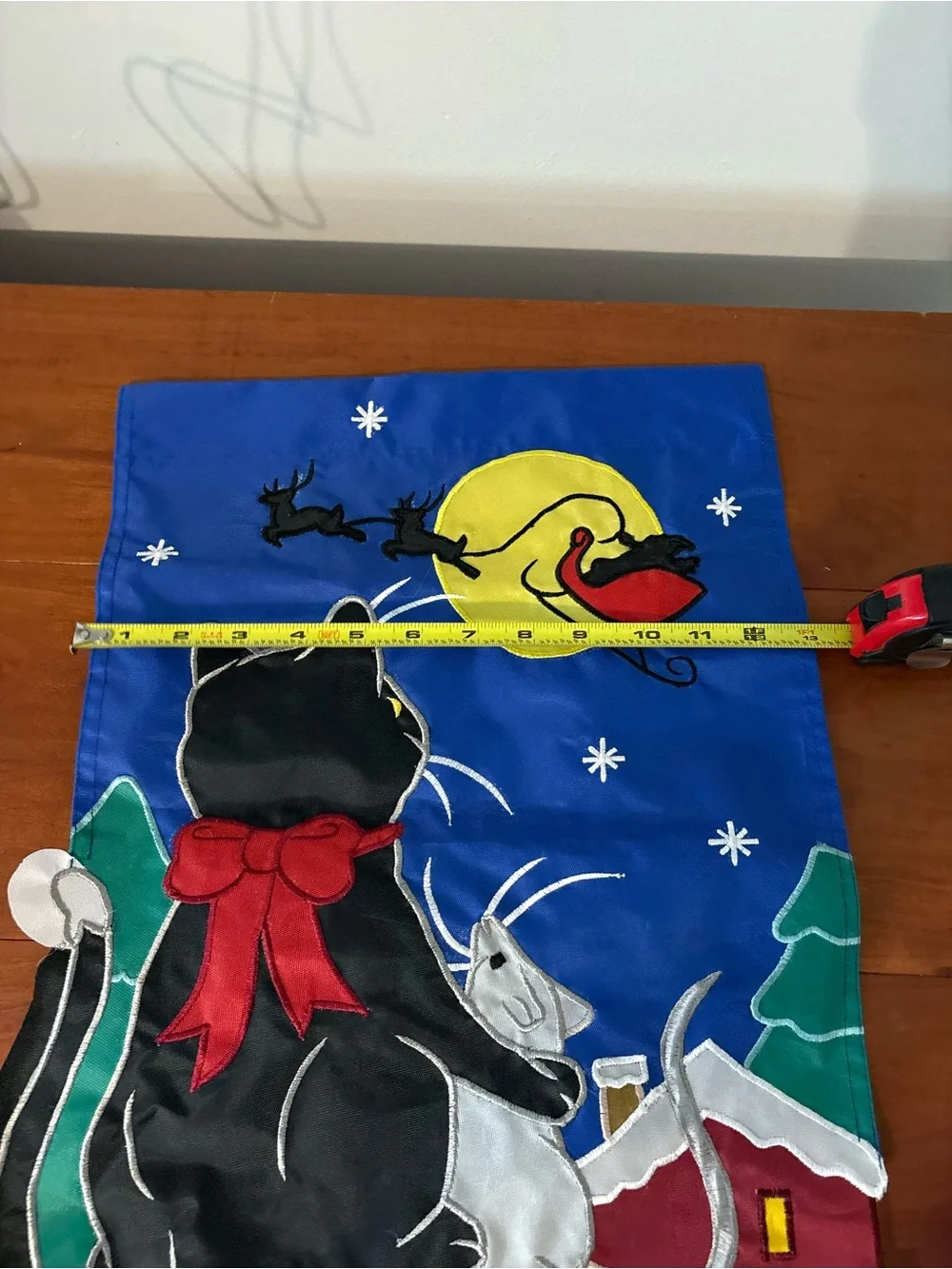 NWOT Christmas Black Cat & Mouse Appliqué Mini Garden Flag 12x18